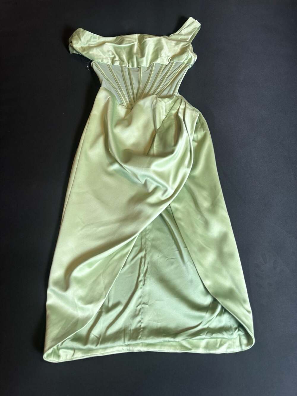 House of CB Reva Sage Green Satin Corset Midi Dress Size S